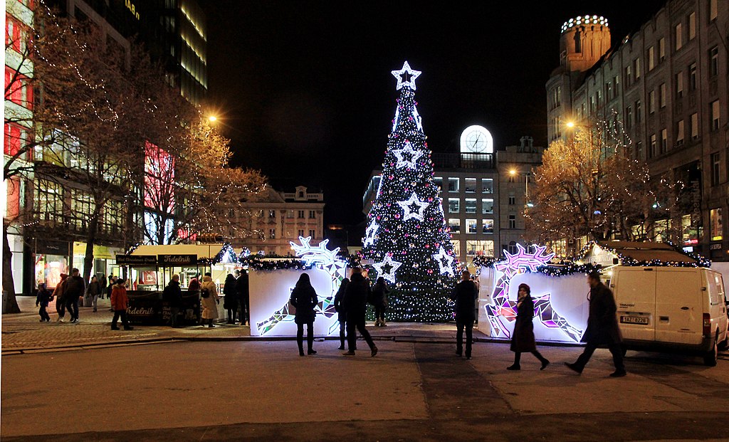 The Christmas tree in Prague's Wenceslas Square Christmas Market 