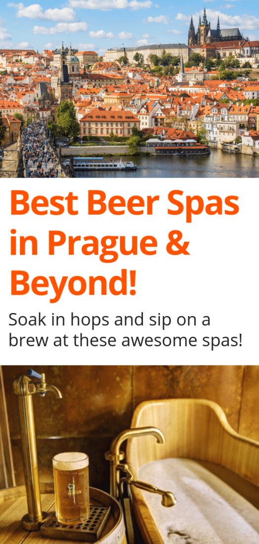Best Beer Spas in Prague & the Czech Republic! Need a little rest and relaxation while visiting Prague? There's no better way than soaking in a hot tub of hops and sipping on a delicious beer at one of these amazing Prague beer spas! Plus, where to find beer spas in the Czech Republic beyond Prague! #prague #czechrepublic #europe #pilsen #plzen #beerspa #olomouc #karlovyvary #europeantravel #spa